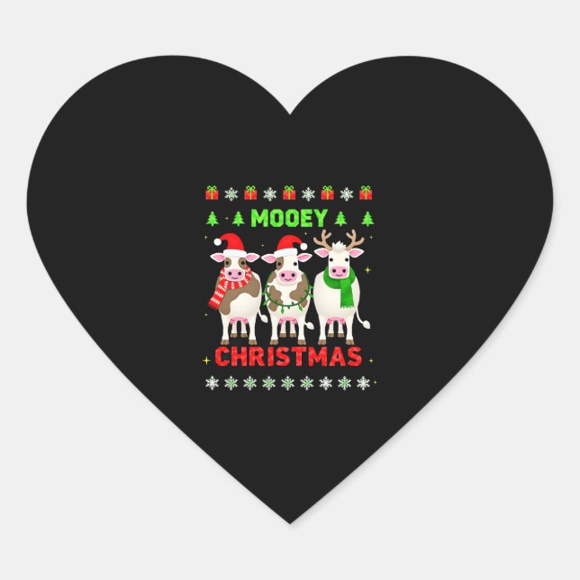 Mooey Christmas Cow Christmas Ugly Sweater Pajama  Herz-Aufkleber (Vorderseite)