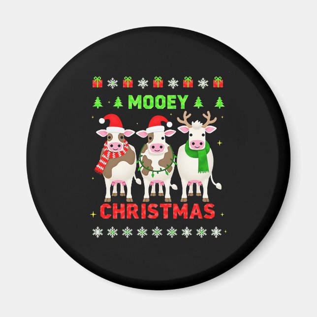 Mooey Christmas Cow Christmas Ugly Sweater Pajama  Magnet (Vorne)