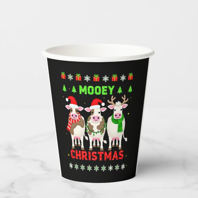 Mooey Christmas Cow Christmas Ugly Sweater Pajama  Pappbecher (Vorderseite)