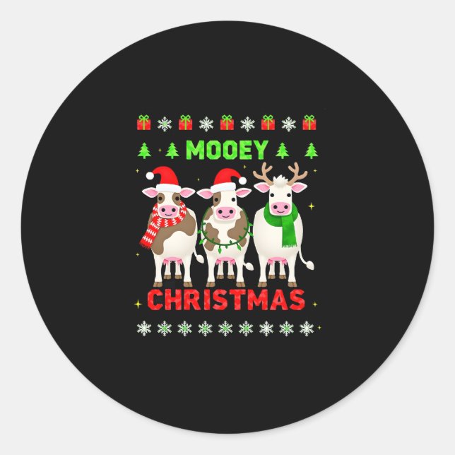 Mooey Christmas Cow Christmas Ugly Sweater Pajama  Runder Aufkleber (Vorderseite)
