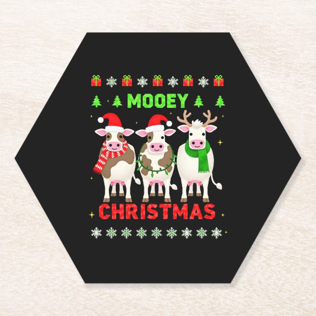 Mooey Christmas Cow Christmas Ugly Sweater Pajama  Untersetzer (Vorderseite)