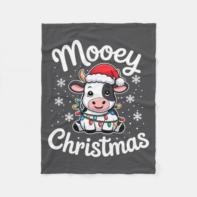 Mooey Christmas Cute Cow With Santa Hat And Holida Fleecedecke (Vorderseite)