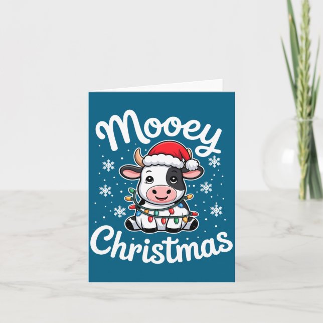 Mooey Christmas Cute Cow With Santa Hat And Holida Karte (Vorderseite)