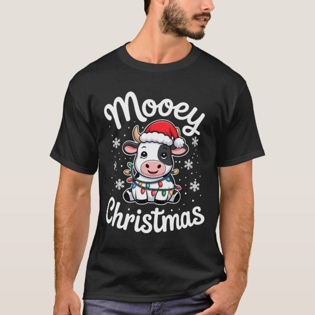 Mooey Christmas Cute Cow With Santa Hat And Holida T-Shirt (Vorderseite)