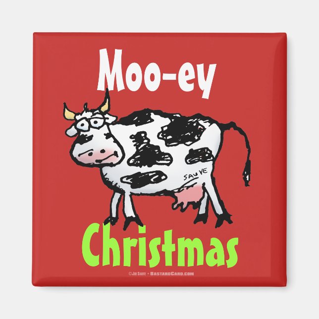 Mooey Christmas Funny Red Cow Magnet (Vorne)