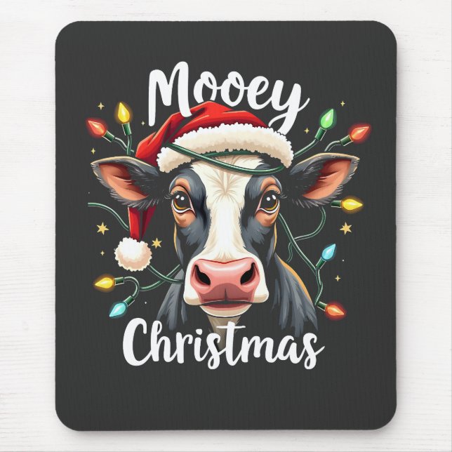 Mooey Christmas Funny Xmas Kuh Rinder Liebhaber Mousepad (Vorne)