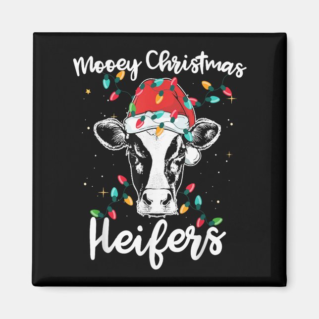 Mooey Christmas Heifers Santa Xmas Lights Cow Love Magnet (Vorne)