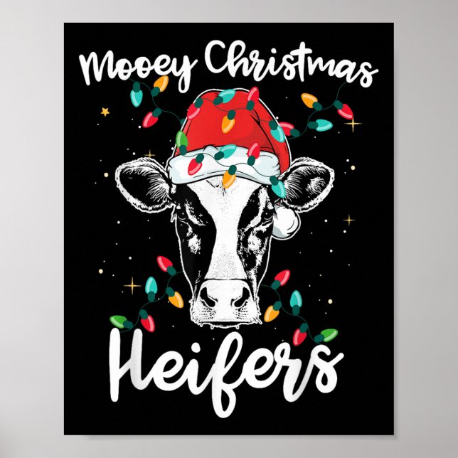 Mooey Christmas Heifers Santa Xmas Lights Cow Love Poster (Vorne)