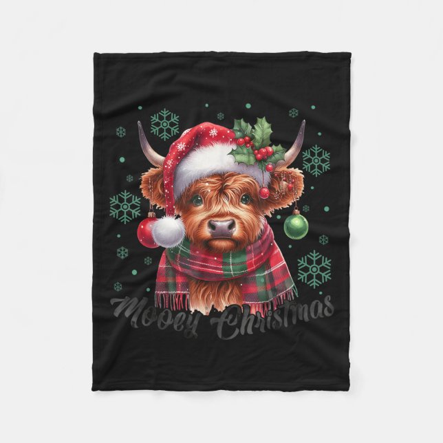 Mooey Christmas Highland Cow Christmas Lights Cow  Fleecedecke (Vorderseite)