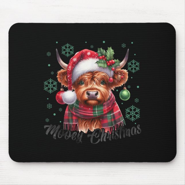 Mooey Christmas Highland Cow Christmas Lights Cow  Mousepad (Vorne)