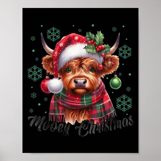 Mooey Christmas Highland Cow Christmas Lights Cow  Poster (Vorne)
