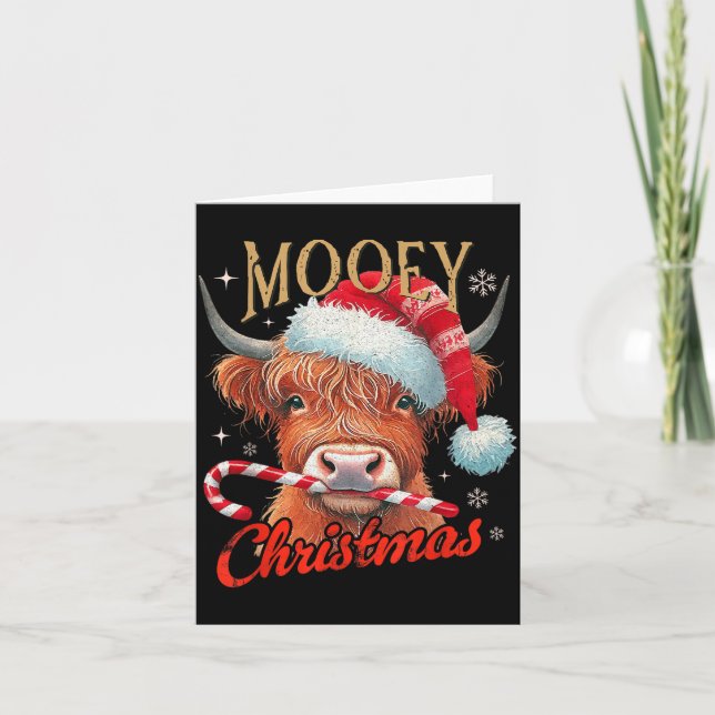 Mooey Christmas Highland Cow Design Xmas Cow Lover Karte (Vorderseite)