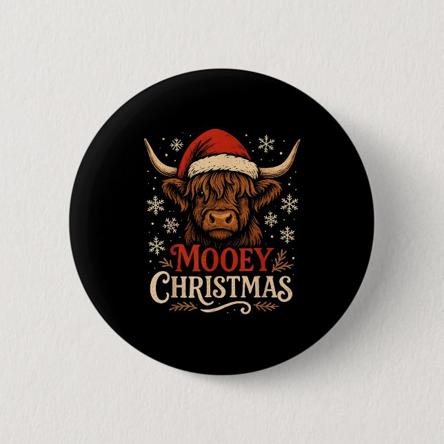 Mooey Christmas Highland Cow Funny Santa Hat Desig Button (Vorderseite)