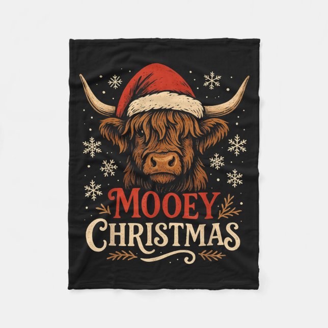 Mooey Christmas Highland Cow Funny Santa Hat Desig Fleecedecke (Vorderseite)