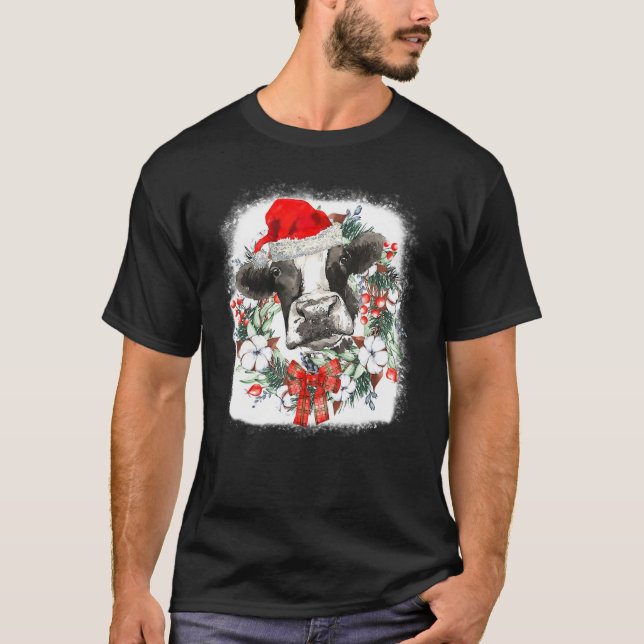 Mooey Christmas  Highland Cow Xmas Light Santa Hat T-Shirt (Vorderseite)