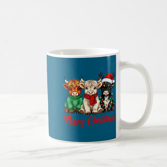 Mooey Christmas Lights Santa Hat Xmas Highland Cow Kaffeetasse (Rechts)
