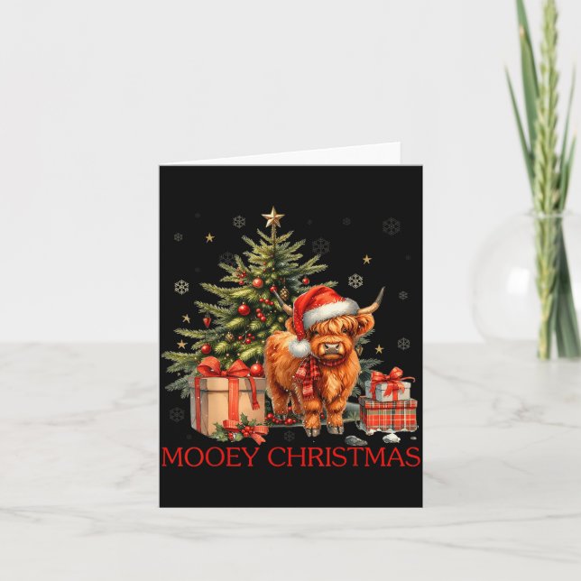 Mooey Christmas Santa Highland Cow Santa Xmas Tree Karte (Vorderseite)