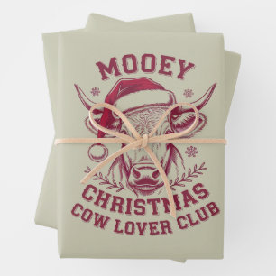 Mooey Christmas Western Cow Lover Club Xmas Saison Geschenkpapier Set