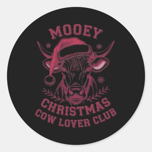 Mooey Christmas Western Cow Lover Club Xmas Season Runder Aufkleber (Vorderseite)