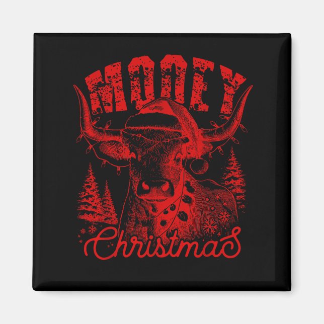 Mooey Christmas Western Heifer Highland Cow Santa  Magnet (Vorne)