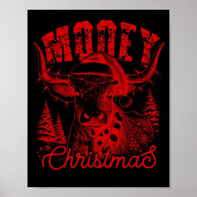 Mooey Christmas Western Heifer Highland Cow Santa  Poster (Vorne)