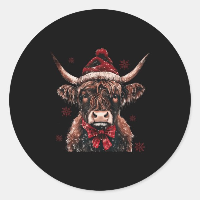 Mooey Christmas Western Highland Cow Lover Santa H Runder Aufkleber (Vorderseite)