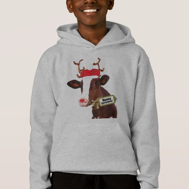 Mooey frohe Weihnacht-Ren-Kuh Hoodie (Vorderseite)