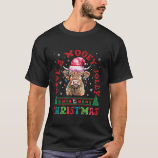 Mooey Jolly Christmas Scottish Highland Cow Family T-Shirt