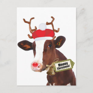 Mooey Merry Christmas Reindeer Cow Feiertagspostkarte