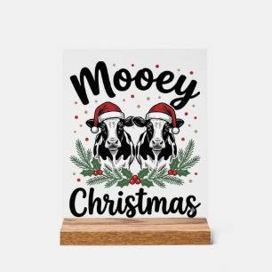 Mooey Weihnachten Kuh Vintage Gravur Shirt Design Acrylschild