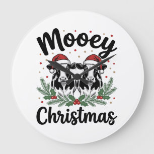 Mooey Weihnachten Kuh Vintage Gravur Shirt Design Große Wanduhr