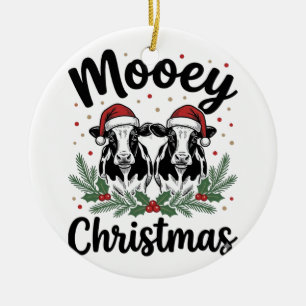 Mooey Weihnachten Kuh Vintage Gravur Shirt Design Keramik Ornament