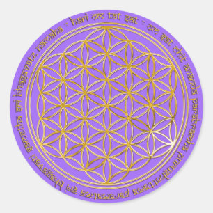 Moola Mantra / Blume des Lebens / lila BG Runder Aufkleber