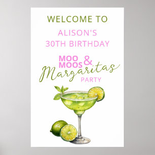 MooMoos & Margaritas Rosa Geburtstags-Willkommenss Poster