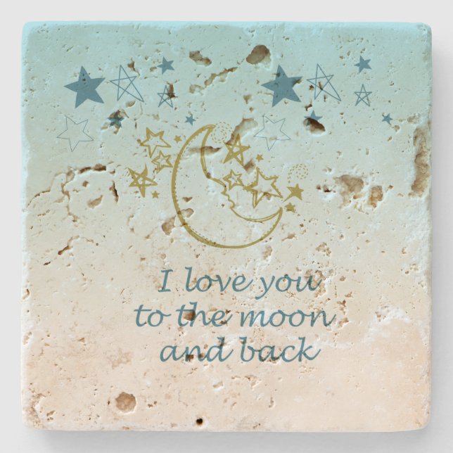 Moon and Back Stars Aqua Ombre   Steinuntersetzer (Vorderseite)