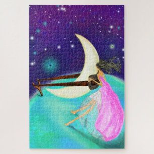 Moon and Girl Zeichnend Sammlung Fantasy Fairytale Puzzle