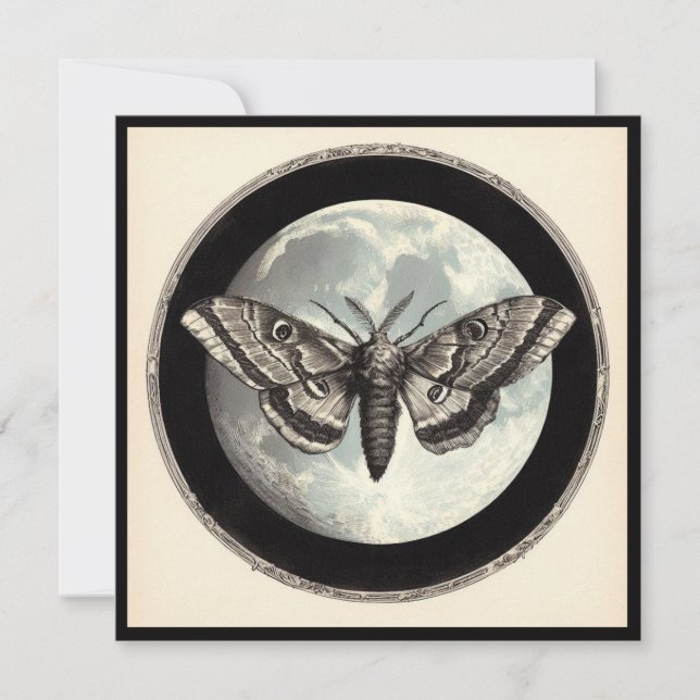 Moon and Moth Vintag Illustration Karte (Vorderseite)