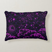 "Moon and Stars" Accent Throw Pillow (PK/BLK/PUR)
