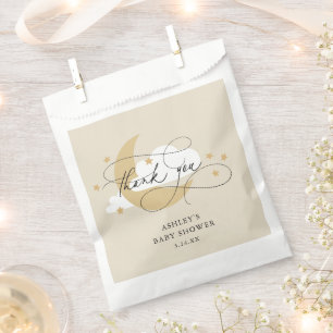 Moon and Stars Beige Script Baby Dusche Vielen Dan Geschenktütchen