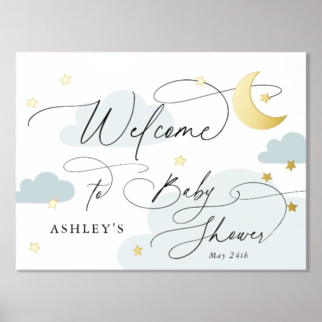 Moon and Stars Blue Clouds Begrüßungsturm Baby Dus Foliendrucke (Vorderseite)