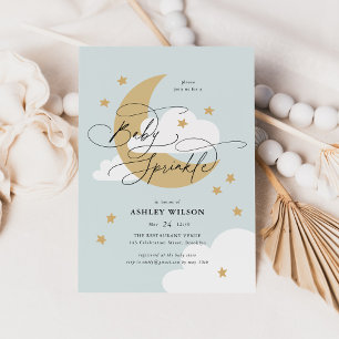 Moon and Stars Blue Elegantes Script Baby Sprinkle Einladung