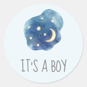Moon and Stars Blue Es ist ein Baby-Duschkleber Runder Aufkleber