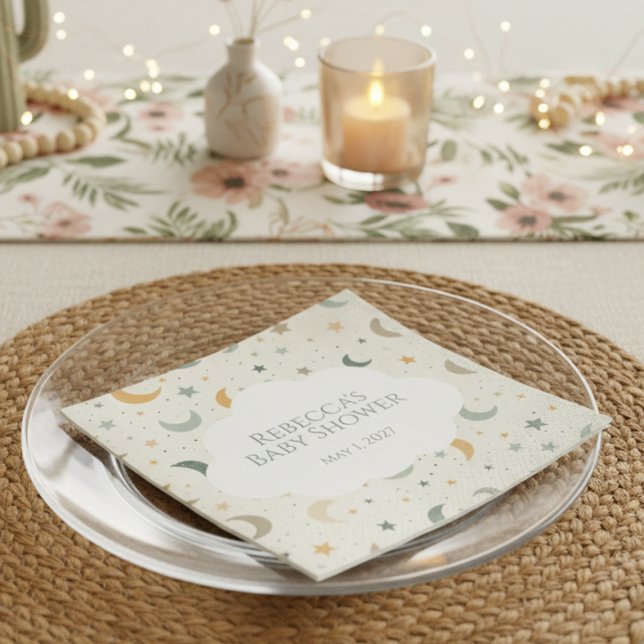 Moon and Stars Boho Baby Adoption Dusche Serviette (Personalized Boho baby shower featuring moon and stars)