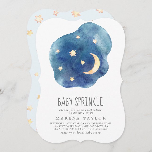 Moon and Stars Boy Baby Sprinkle Einladung (Vorne/Hinten)