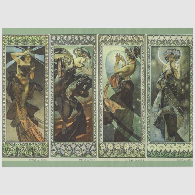 Moon and Stars by Alphonse Mucha Seidenpapier (Vorderseite)