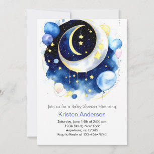 Moon and Stars Celestial Blue Boy Baby Dusche Einladung