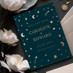 Moon and Stars Celestial Starsign Golden Wedding Folieneinladung