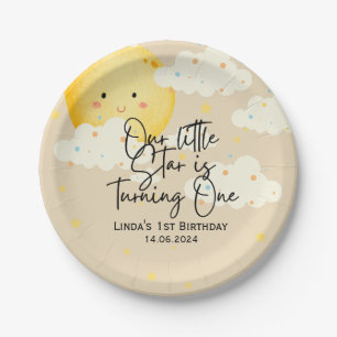 Moon and Stars Cream 1. Geburtstag Pappteller