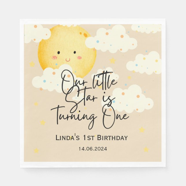 Moon and Stars Cream 1. Geburtstag Serviette (Vorderseite)