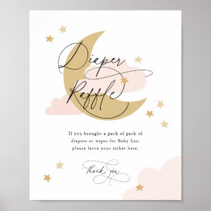 Moon and Stars Diaper Raffle Schild Pink Baby Dusc